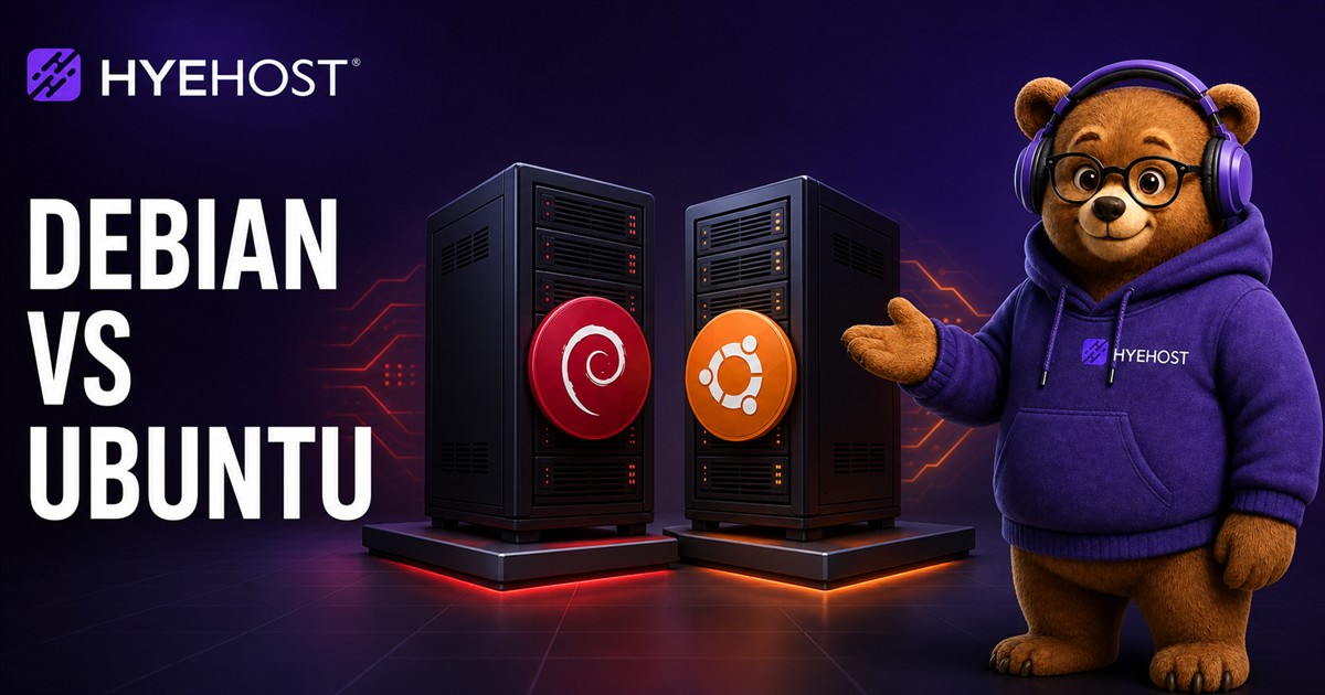 Debian vs Ubuntu for VPS HYEHOST blog artwork