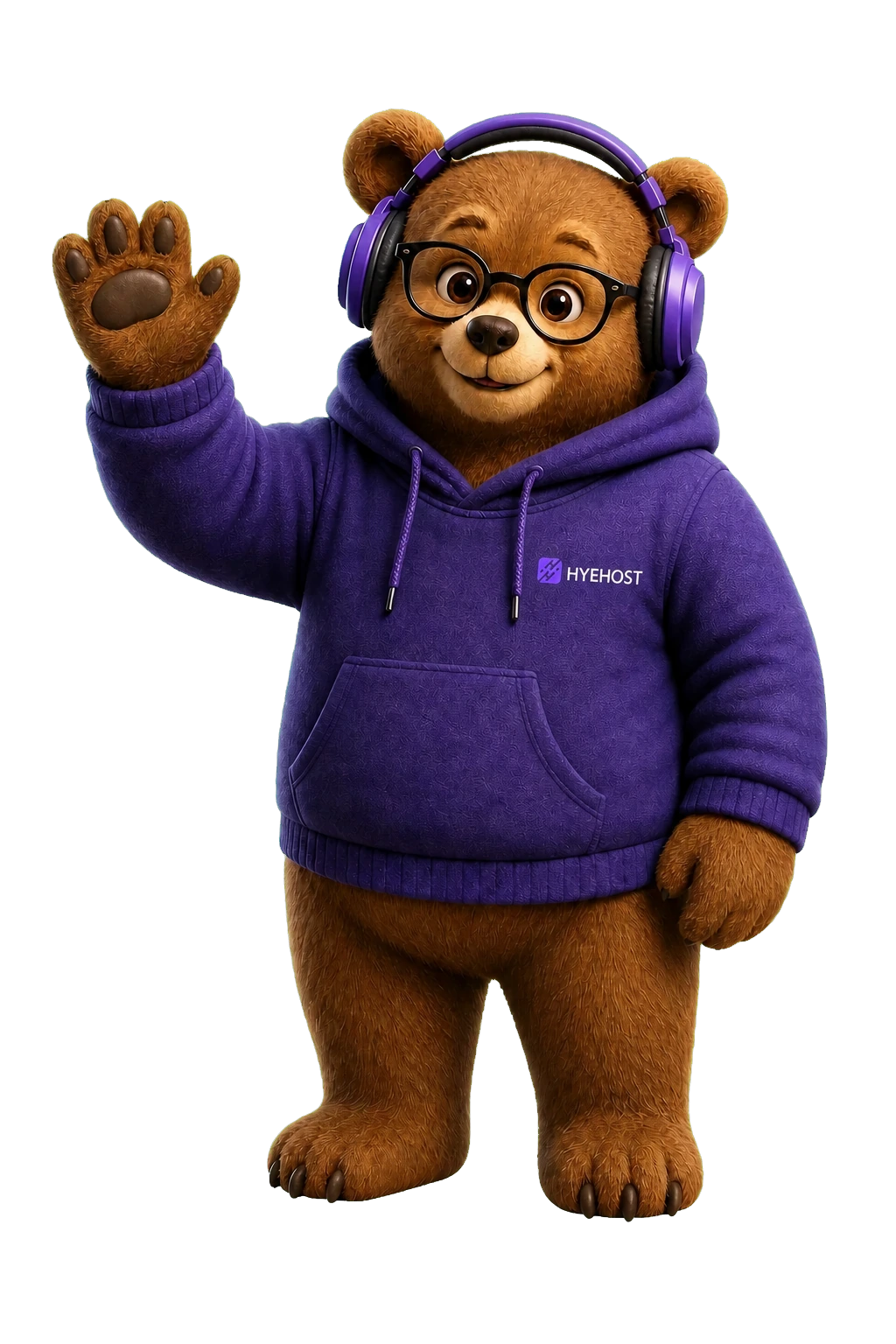 HYEHOST bear mascot waving