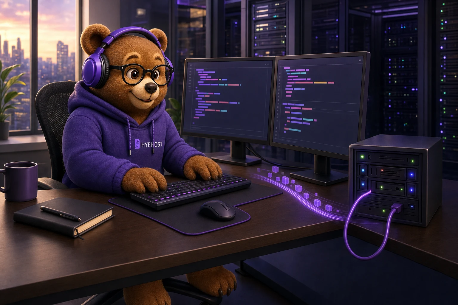 HYEHOST mascot coding and deploying to a connected test server