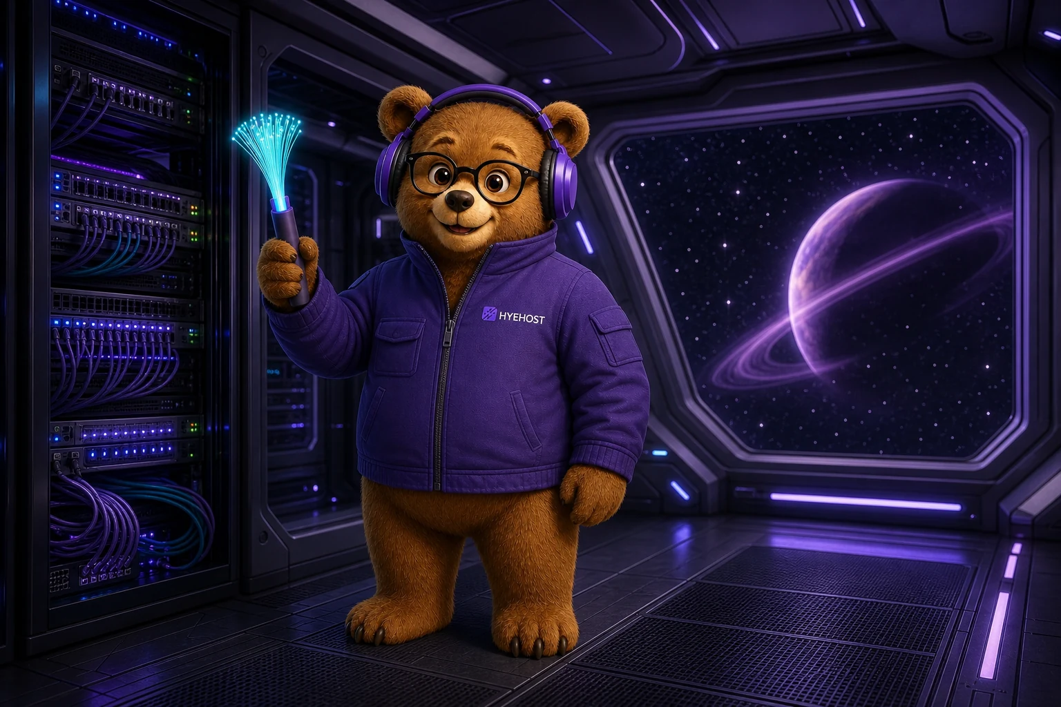 HYEHOST mascot as an original space-network engineer for a 4 May campaign